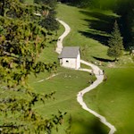 View of the Vallunga valley and its chapel St. Silvester
