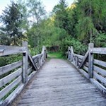 Eine Brücke geleitet trockenen Fußes über den Valtigelbach