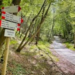 Links zweigt der gesicherte Steig Nr. 422A, rechts der breite Wanderweg Nr. 422B ab