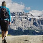 In front of us rises the mighty Sella massif