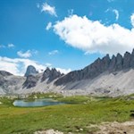 The shimmering Laghi dei Piani lakes near the Tre Cime di Lavaredo mountain hut
