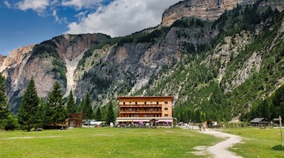 The hike to Limo lake starts at the Rifugio Pederu mountain hut