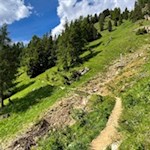 Der Weg zur Paolina Hütte quert Wiesen- und Waldhänge