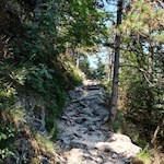 Il sentiero ricoperto di pietre conduce costantemente in salita