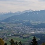 Ausblick vom Kofler am Kofl auf Bruneck und die Sextner Dolomiten