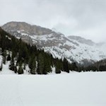 Unsere Wanderung führt uns durch das schneeverhangene Langental