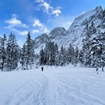 Winter hiking Lago di Braies lake