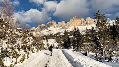 Vor der Kulisse des Rosengarten zur Frommer Alm