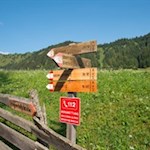 Der Anstieg auf die Mittagsspitze ist mit 1h40' ausgeschildert
