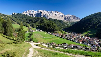Picturesque view of the Sella massif and Selva di val Gardena