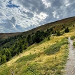 Durch die herbstlich gefärbte Landschaft in Richtung Lüsner Joch