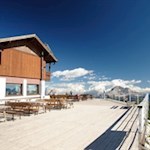 Panoramic terrace of the Rifugio Lagazuoi mountain hut