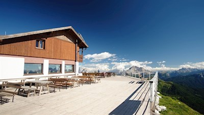 Panoramic terrace of the Rifugio Lagazuoi mountain hut