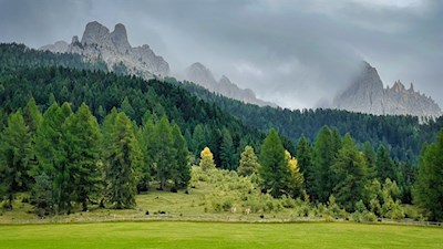 Neben uns erheben sich die zerklüfteten Felswände des Latemar