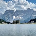 The hike to the Rifugio Col de Varda mountain hut begins at the picturesque Lago di Misurina lake