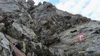 Seilgesicherte Passage auf dem Weg zur Jakobsspitze