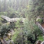 Holzbrücken geleiten sicheren Fußes über die rauschenden Wassermassen