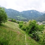 Vom Duft der Frühlingsblumen erfüllt, führt der schmale Weg Nr. 7A zurück nach Seis