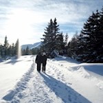 In trauter Zweisamkeit durch die winterlich verschneite Landschaft