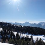 In der Ferne erhebt sich der Peitlerkofel