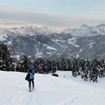 Mit Blick auf den Heiligkreuzkofel zurück zum Pe de Börz