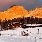 Vor der Kulisse des Rosengarten präsentiert sich die Frommer Alm