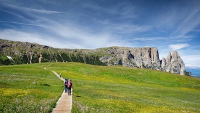 Von der Laurinhütte führt ein Wiesenpfad zum Weg Nr. 5B