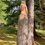 Das Lärchenwaldele wird von zahlreichen Holzfiguren geschmückt