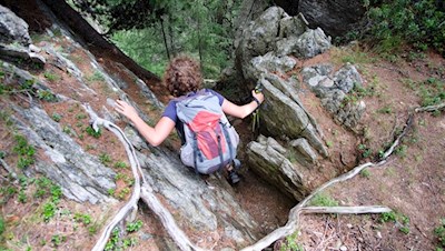 Der steile, teils felsdurchsetzte Abstieg vom Kellerkopf
