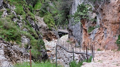 Der Prügelsteig geleitet sicher durch die imposante Schlernschlucht