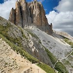 View from Passo del Vaiolon to Cima della Forcella peak (Tscheinerspitze)