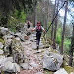 Der teils gepflasterte Weg steigt steil in Richtung Meransen an