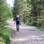 Im leichten Anstieg zur Valparola Alm