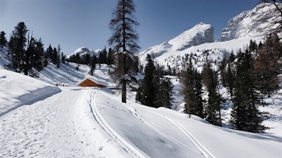 Inmitten einer idyllischen Winterlandschaft liegt die Stolla Alm